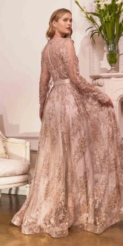 Cinderella Divine CD233 Long Sleeve Embellished Ball Gown(Long Sleeve Embellished Ball Gown By Cinderella Divine Cd233) -Dress Promotion Store CD233 rosegld 2
