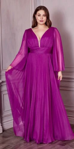 Cinderella Divine CD242C Pleated Chiffon Long Sleeve Gown(Pleated Chiffon Long Sleeve Gown By Cinderella Divine Cd242c)