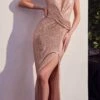 Ladivine CD279 Long Draped Fitted Sequin Formal Gown With Slit(Ladivine Cd279 Long Draped Fitted Sequin Formal Gown With Slit) -Dress Promotion Store CD279 rose gold