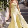 Ladivine CD384 Dress Strapless Draped Fitted Prom Gown(Ladivine Cd384 Dress Strapless Draped Fitted Prom Gown) -Dress Promotion Store CD384 PALE YELLOW FRONT