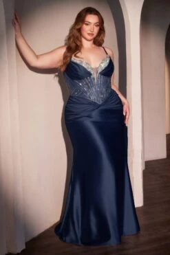 Ladivine CD752C Dress Fitted Satin Embellished Plus Size Gown(Ladivine Cd752c Dress Fitted Satin Embellished Plus Size Gown) -Dress Promotion Store CD752C NAVY FRONT 05b34c74 f2cb 47cc ab12 a6dfa7190a85