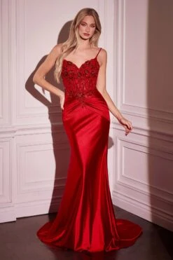 Ladivine CD776 Dress Fitted Satin And Lace Embellished Gown(Ladivine Cd776 Dress Fitted Satin And Lace Embellished Gown) 9 Ladivine CD776 Dress Fitted Satin And Lace Embellished Gown(Ladivine Cd776 Dress Fitted Satin And Lace Embellished Gown) -Dress Promotion Store CD776 LADIVINE RED