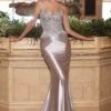 Ladivine CD776 Dress Fitted Satin And Lace Embellished Gown(Ladivine Cd776 Dress Fitted Satin And Lace Embellished Gown) -Dress Promotion Store CD776 LADIVINE SILVER FRONT