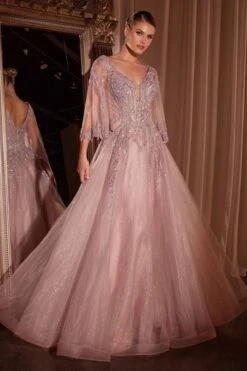 Ladivine CD784 Dress Bell Sleeve Layered Tulle/Lace Ball Gown(Ladivine Cd784 Dress Bell Sleeve Layered Tulle Lace Ball Gown)