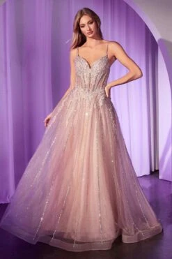 Ladivine CD786 Dress Crystal Embellished A-Line Tulle Gown(Ladivine Cd786 Dress Crystal Embellished A Line Tulle Gown) -Dress Promotion Store CD786 LADIVINE DUSTY ROSE