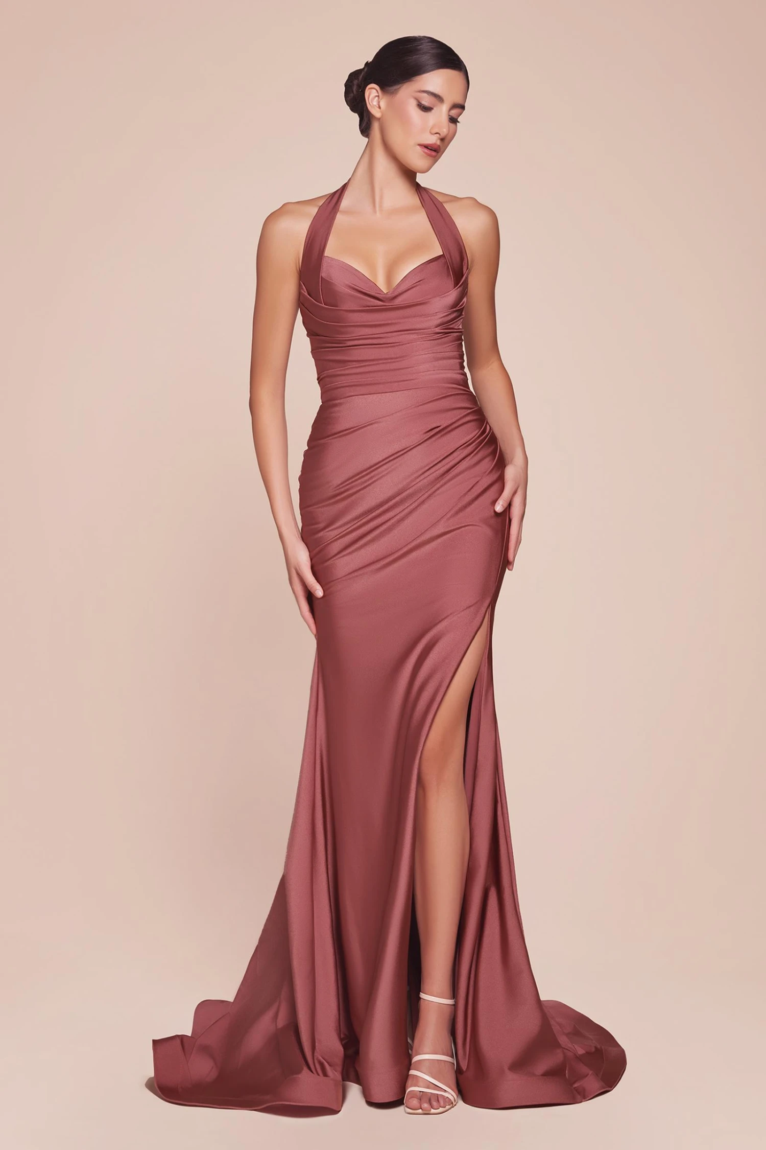 Ladivine CD796 Dress Floor Length Stretch Satin Halter Fitted Gown(Ladivine Cd796 Dress Floor Length Stretch Satin Halter Fitted Gown) 5 Ladivine CD796 Dress Floor Length Stretch Satin Halter Fitted Gown(Ladivine Cd796 Dress Floor Length Stretch Satin Halter Fitted Gown) - Image 3
