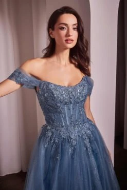 Ladivine CD799 Long Off The Shoulder A-Line Ball Gown(Ladivine Cd799 Long Off The Shoulder A Line Ball Gown) -Dress Promotion Store CD799 SMOKY BLUE 1