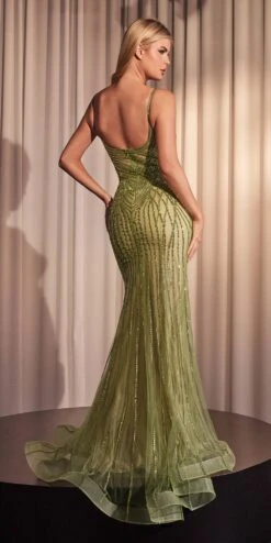 Ladivine CD846 Long Bead Embellished Fit And Flare Gown(Ladivine Cd846 Long Beaded Black Silver Fit And Flare Gown) -Dress Promotion Store CD846 GREENERY 1