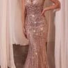 Ladivine CD846 Long Bead Embellished Fit And Flare Gown(Ladivine Cd846 Long Beaded Black Silver Fit And Flare Gown) -Dress Promotion Store CD846 ROSE CHAMPAGNE 3