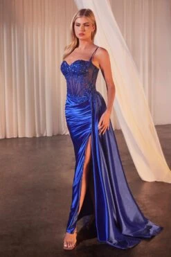 Ladivine CD868 Long Glamorous Lace Detailed Formal Gown Side Sash(Ladivine Cd868 Long Glamorous Lace Detailed Formal Gown Side Sash) -Dress Promotion Store CD868 ladivine royal side