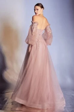 Cinderella Divine CD948 Princess-Like A-Line Tulle Gown Removable Blouson Sleeves(Princess Like Dusty Rose A Line Tulle Gown Removable Blouson Sleeves) -Dress Promotion Store CD948 cinderella divine dusty rose back