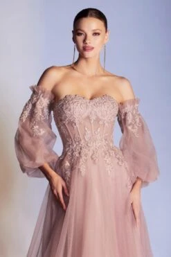 Cinderella Divine CD948 Princess-Like A-Line Tulle Gown Removable Blouson Sleeves(Princess Like Dusty Rose A Line Tulle Gown Removable Blouson Sleeves) -Dress Promotion Store CD948 cinderella divine dusty rose zoom