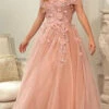 Cinderella Divine CD955 Long Strapless Glitter Layered Tulle Ball Gown(Long Strapless Glitter Layered Tulle Ball Gown By Cinderella Divine Cd955)