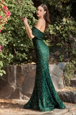 Cinderella Divine CD980 Long Off The One Shoulder Sequins Gown(Long Off The One Shoulder Sequins Gown By Cinderella Divine Cd980) -Dress Promotion Store CD980 cinderella divine emerald green side