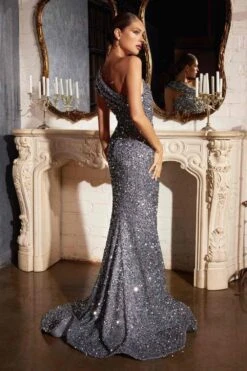 Cinderella Divine CD980 Long Off The One Shoulder Sequins Gown(Long Off The One Shoulder Sequins Gown By Cinderella Divine Cd980) -Dress Promotion Store CD980 cinderella divine midnight back