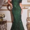 Cinderella Divine CD980 Long Off The One Shoulder Sequins Gown(Long Off The One Shoulder Sequins Gown By Cinderella Divine Cd980) -Dress Promotion Store CD980 emerald