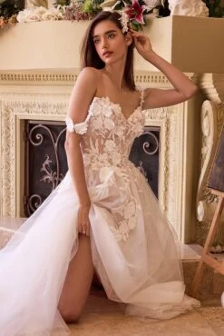 Ladivine CDS498W Lace Appliqued A-Line Tulle Wedding Dress(Ladivine Cds498w Lace Appliqued A Line Tulle Wedding Dress) -Dress Promotion Store CDS498W 1