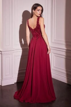 Ladivine CDS503 Dress Chiffon A-Line Beaded Lace Bodice Removable Cape(Ladivine Cds503 Dress Chiffon A Line Beaded Lace Bodice Removable Cape) -Dress Promotion Store CDS503 LADIVINE BURGUNDY BACK