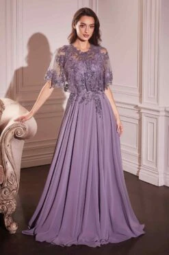 Ladivine CDS503 Dress Chiffon A-Line Beaded Lace Bodice Removable Cape(Ladivine Cds503 Dress Chiffon A Line Beaded Lace Bodice Removable Cape) -Dress Promotion Store CDS503 LADVINE DUSTY LAVENDER