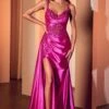 Ladivine CDS524 Dress Fitted Satin & Lace Evening Gown(Ladivine Cds524 Dress Fitted Satin Lace Evening Gown) -Dress Promotion Store CDS524 LADIVINE FUCHSIA