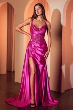 Ladivine CDS524 Dress Fitted Satin & Lace Evening Gown(Ladivine Cds524 Dress Fitted Satin Lace Evening Gown)