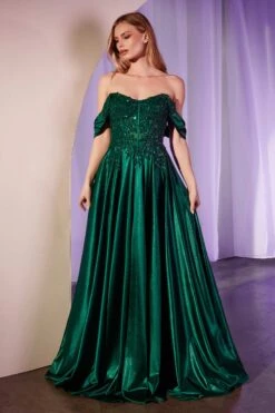 Ladivine CDS525 Dress Off The Shoulder Lace & Satin A-Line Prom Gown(Ladivine Cds525 Dress Off The Shoulder Lace Satin A Line Prom Gown) -Dress Promotion Store CDS525 EMERALD FRONT 1