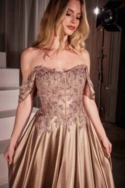 Ladivine CDS525 Dress Off The Shoulder Lace & Satin A-Line Prom Gown(Ladivine Cds525 Dress Off The Shoulder Lace Satin A Line Prom Gown) -Dress Promotion Store CDS525 MOCHA GOLD 1