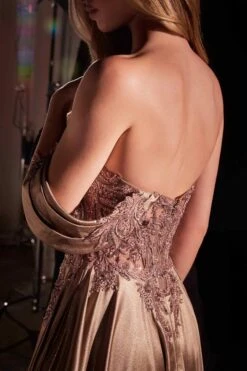 Ladivine CDS525 Dress Off The Shoulder Lace & Satin A-Line Prom Gown(Ladivine Cds525 Dress Off The Shoulder Lace Satin A Line Prom Gown) -Dress Promotion Store CDS525 MOCHA GOLD 4