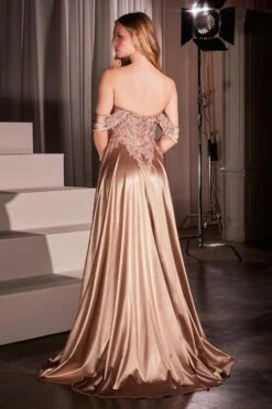 Ladivine CDS525 Dress Off The Shoulder Lace & Satin A-Line Prom Gown(Ladivine Cds525 Dress Off The Shoulder Lace Satin A Line Prom Gown) -Dress Promotion Store CDS525 MOCHA GOLD BACK