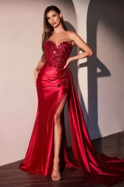 CLEARANCE - Ladivine CDS530 Strapless Sweetheart Fitted Satin Prom Dress (Size 10)(Clearance Ladivine Cds530 Strapless Sweetheart Fitted Satin Prom Dress Size 10)