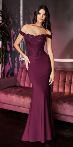 Cinderella Divine CF158 Off Shoulder Floor Length Evening Gown Applique Bodice(Cinderella Divine Cf158 Eggplant Off Shoulder Floor Length Evening Gown Applique Bodice) -Dress Promotion Store CF158 cinderella divine eggplant 2eb88b37 9e96 4487 88fd 1872b4b820ca