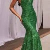 Ladivine CH066 Long Fitted Sequin Mermaid Gown(Ladivine Ch066 Long Fitted Sequin Mermaid Gown) -Dress Promotion Store CH066 emerald 1