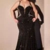 Ladivine CM365C Dress Curve Fitted Black Glimmering Gown(Ladivine Cm365c Dress Curve Fitted Black Glimmering Gown)