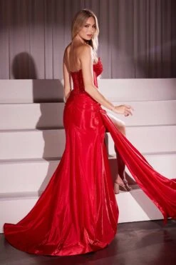 Ladivine CM369 Dress Strapless Stretch Taffeta Fitted Gown(Ladivine Cm369 Dress Strapless Stretch Taffeta Fitted Gown) -Dress Promotion Store CM369 ANDREA AND LEO RED BACK