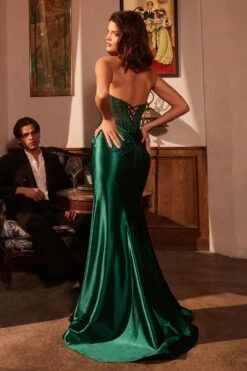 Ladivine CM378 Dress Strapless Satin Corset Prom Gown(Ladivine Cm378 Dress Strapless Satin Corset Prom Gown) -Dress Promotion Store CM378 EMERALD BACK