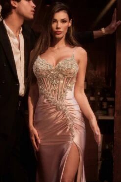 Ladivine CM383 Fitted Crystal & Satin Bodycon Dress(Ladivine Cm383 Fitted Crystal Satin Bodycon Dress) 20 Ladivine CM383 Fitted Crystal & Satin Bodycon Dress(Ladivine Cm383 Fitted Crystal Satin Bodycon Dress) -Dress Promotion Store CM383 NUDE BLUSH