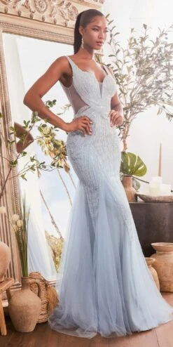 Ladivine CR874 Long Fully Beaded Fitted Mermaid Gown(Ladivine Cr874 Long Fully Beaded Fitted Mermaid Gown)