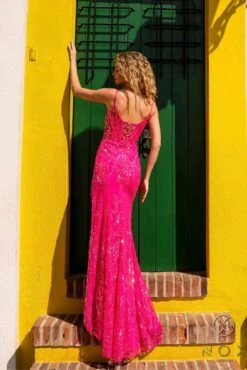 Nox Anabel D1465 Long Fitted Scoop Neck Sequin Gown(Nox Anabel D1465 Long Fitted Scoop Neck Sequin Gown) -Dress Promotion Store D1465FUCHSIA 7