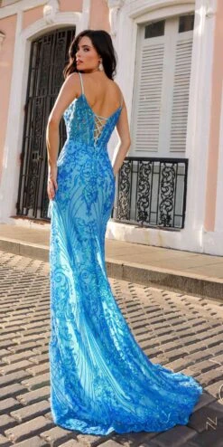 Nox Anabel D1465 Long Fitted Scoop Neck Sequin Gown(Nox Anabel D1465 Long Fitted Scoop Neck Sequin Gown) -Dress Promotion Store D1465OCEANBLUE 4
