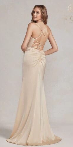 Nox Anabel E1068 Long Fitted Satin Formal Gown With Cowl Neckline(Nox Anabel E1068 Long Fitted Satin Formal Gown With Cowl Neckline) -Dress Promotion Store E1068 CHAMPAGNE 3