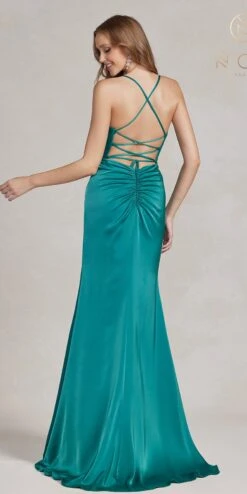 Nox Anabel E1068 Long Fitted Satin Formal Gown With Cowl Neckline(Nox Anabel E1068 Long Fitted Satin Formal Gown With Cowl Neckline) -Dress Promotion Store E1068 GREEN 3