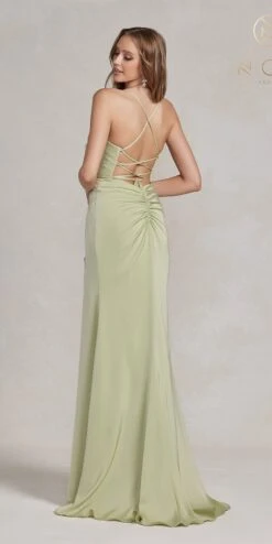 Nox Anabel E1068 Long Fitted Satin Formal Gown With Cowl Neckline(Nox Anabel E1068 Long Fitted Satin Formal Gown With Cowl Neckline) -Dress Promotion Store E1068 SAGE 3