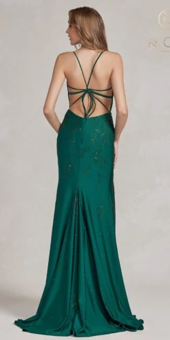 Nox Anabel E1206 Long Satin Fitted Sheath Dress With Thigh Slit(Nox Anabel E1206 Long Satin Fitted Sheath Dress With Thigh Slit) -Dress Promotion Store E1206 EMERALD 3