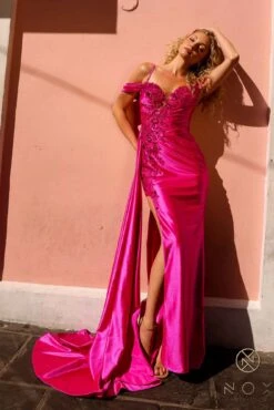 Nox Anabel E1451 Long Off The Shoulder Fitted Column Satin Dress(Nox Anabel E1451 Long Off The Shoulder Fitted Column Satin Dress) -Dress Promotion Store E1451PINK 7