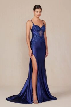 Nox Anabel E1488 Luxurious Shiny Satin Material A Sweetheart Neckline & Slit(Nox Anabel E1488 Luxurious Shiny Satin Material A Sweetheart Neckline Slit) -Dress Promotion Store E1488NAVYBLUE 10