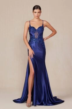 Nox Anabel E1488 Luxurious Shiny Satin Material A Sweetheart Neckline & Slit(Nox Anabel E1488 Luxurious Shiny Satin Material A Sweetheart Neckline Slit) -Dress Promotion Store E1488NAVYBLUE 9