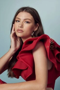 Nox Anabel E467 Long Sheath One Shoulder Ruffle Overlay Strap Gown(Long Sheath One Shoulder Ruffle Overlay Strap Gown By Nox Anabel E467) -Dress Promotion Store E467 RED 76