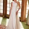 Nox Anabel E469 Elegant One Shoulder Long Satin A-Line Dress(Elegant One Shoulder Long Satin A Line White Dress)