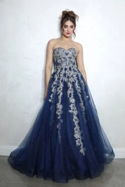 Eureka EK115 A-line Ball Gown With Embroidery Lace Detailing(Eureka Ek115 A Line Ball Gown With Embroidery Lace Detailing) -Dress Promotion Store EK115NAVY.SILVER