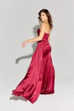 Eureka EK118 Side Sash Ruched Neckline Floor Length Strapless Gown(Eureka Ek118 Side Sash Ruched Neckline Floor Length Strapless Gown) -Dress Promotion Store EK118BURGUNDY3